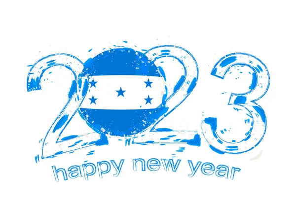 2023 Ano Estilo Grunge Com Bandeira Honduras — Vetor de Stock