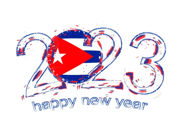 2023 Año Estilo Grunge Con Bandera Cuba — Archivo Imágenes Vectoriales