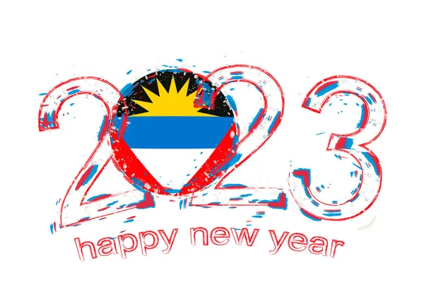2023 Año Estilo Grunge Con Bandera Antigua Barbuda — Vector de stock