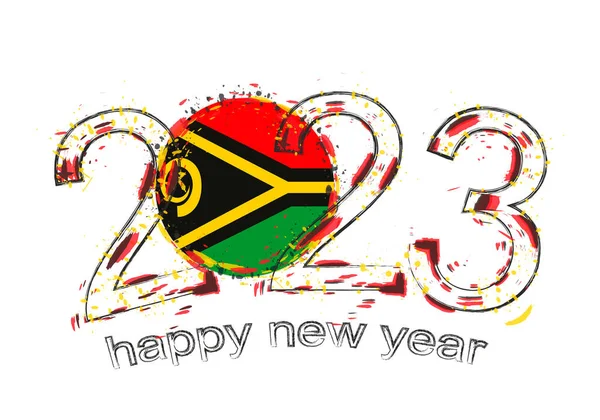 2023 Année Style Grunge Avec Drapeau Vanuatu — Image vectorielle