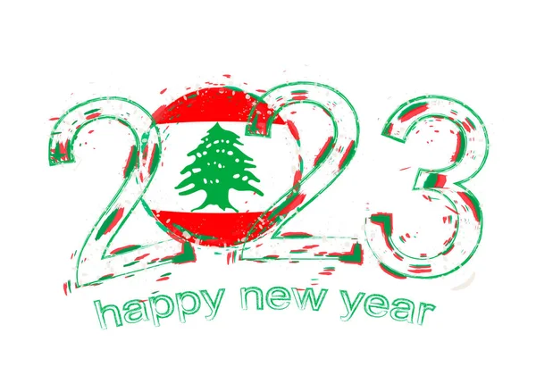 2023 Rok Grunge Stylu Vlajkou Libanonu — Stockový vektor