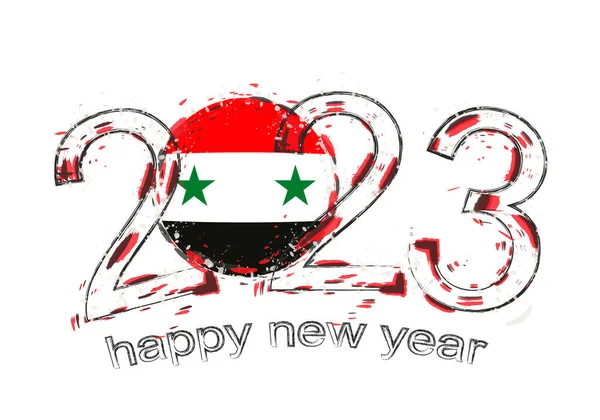 2023 Jahr Grunge Stil Mit Syrischer Flagge — Stockvektor