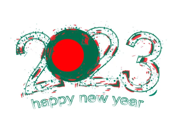 2023 Année Style Grunge Avec Drapeau Bangladesh — Image vectorielle