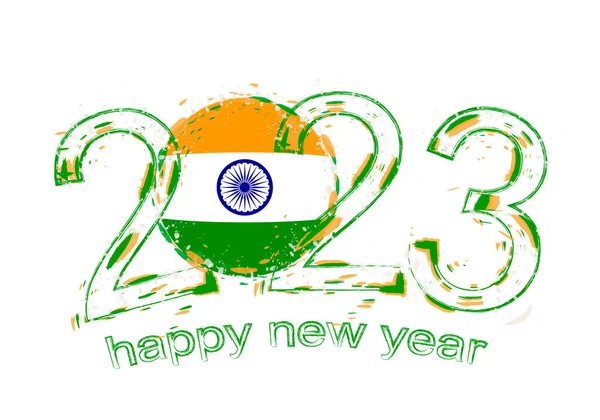 2023年インドの国旗とグランジスタイルで年 — ストックベクタ