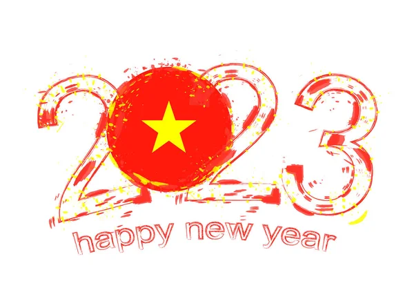 2023ベトナムの国旗とグランジスタイルで年 — ストックベクタ