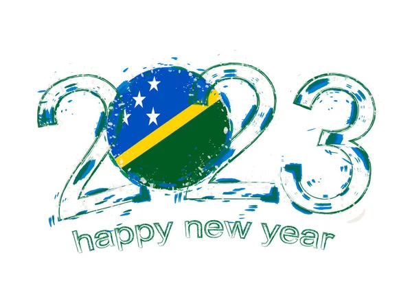 2023 Année Style Grunge Avec Drapeau Des Îles Salomon — Image vectorielle
