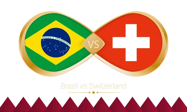 Brasil Contra Suiza Icono Oro Para Partido Fútbol 2022 — Vector de stock