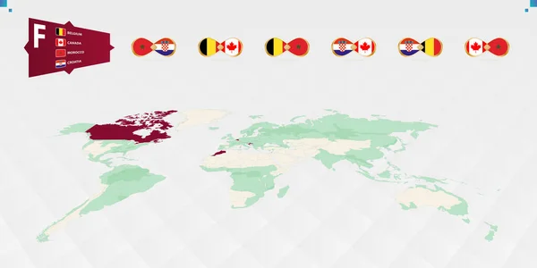 Uczestnicy Grupy Turnieju Piłkarskiego Podkreślone Burgundii Mapie Świata Wszystkie Gry — Wektor stockowy