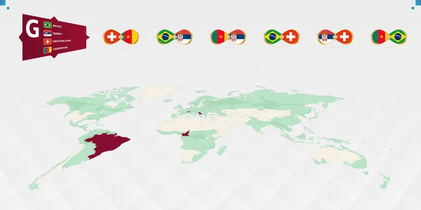 Учасники Групи Футбольного Турніру Виділені Борделі Карті Світу Всі Групові — стоковий вектор