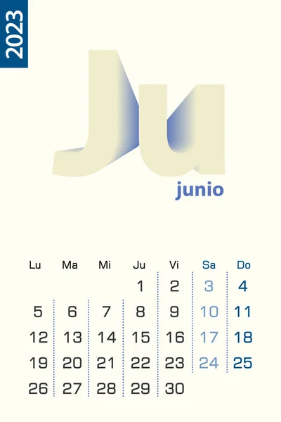 stock vector Minimalist calendar template for June 2023, vector calendar in Spanish language.