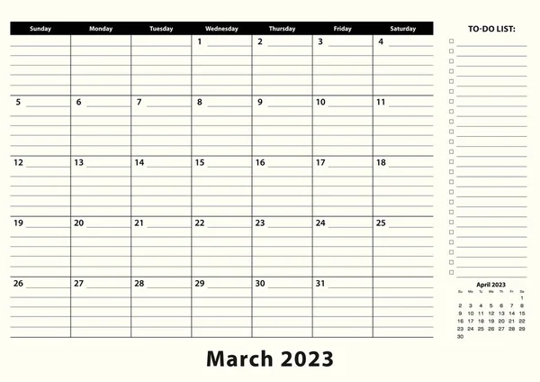 Marzo 2023 Mensual Business Desk Pad Calendar — Vector de stock