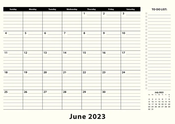 Junio 2023 Mensual Business Desk Pad Calendar — Vector de stock
