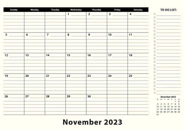 Noviembre 2023 Mensual Business Desk Pad Calendar — Vector de stock