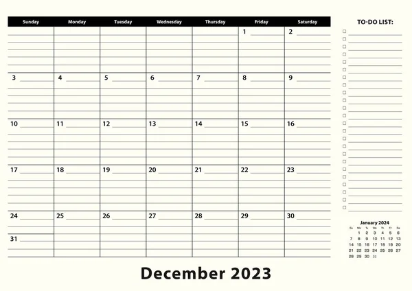 stock vector December 2023 Monthly Business Desk Pad Calendar.