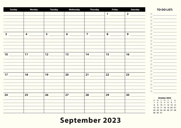 Septiembre 2023 Mensual Business Desk Pad Calendar — Vector de stock