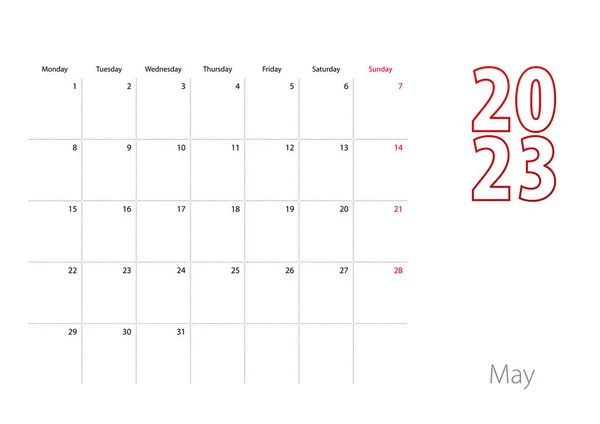 Календар 2023 Травня Сучасному Дизайні Шаблон Планування — стоковий вектор