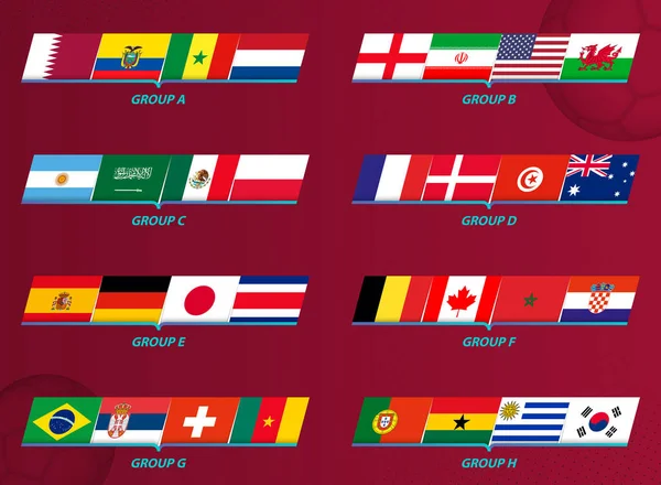 Conjunto Bandeiras Torneio Internacional Futebol 2022 Conceito Bandeira Conjunto Vetores —  Vetores de Stock