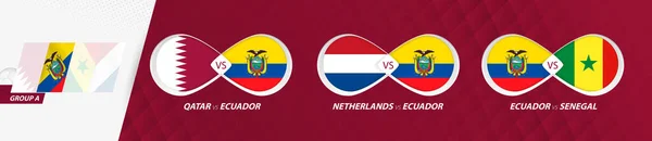 Ecuador Nationale Team Wedstrijden Groep Voetbalwedstrijd 2022 Alle Wedstrijden Pictogram — Stockvector