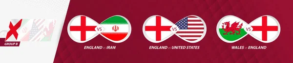 Inglaterra Partidos Selección Grupo Competición Fútbol 2022 Todos Los Juegos — Vector de stock