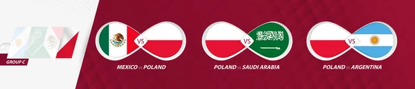 Polen Nationale Team Wedstrijden Groep Voetbalwedstrijd 2022 Alle Wedstrijden Pictogram — Stockvector