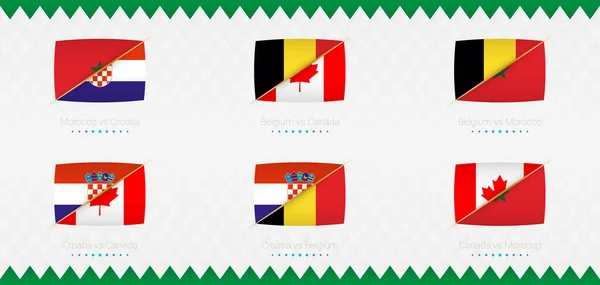2022年国际足球锦标赛的一组F组比赛图标 旗帜和一组抽象背景的比赛图标 病媒收集 — 图库矢量图片