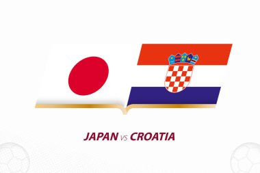 Japonya, 16. Raunt 'ta Hırvatistan' a karşı. Futbol arka planında karşıt simge. Spor vektörü simgesi.