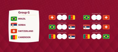 Uluslararası futbol turnuvası G Grubu maçları, 2022 yarışması için milli futbol takımı maçları. Vektör şablonu.