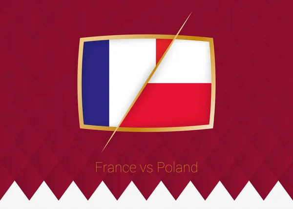 Francia Polonia Ronda Icono Competición Fútbol Sobre Fondo Borgoña Icono — Vector de stock