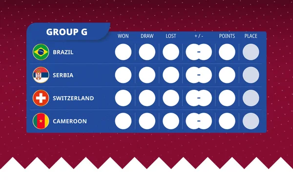 Group Scoreboard World Soccer 2022 토너먼트 집단군의 — 스톡 벡터