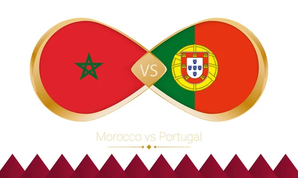 Marruecos Contra Portugal Icono Oro Para Partido Fútbol 2022 Cuartos — Vector de stock