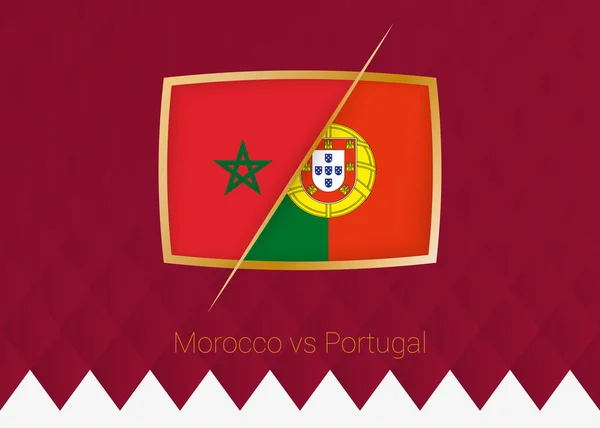 Marruecos Portugal Icono Cuartos Final Competición Fútbol Sobre Fondo Borgoña — Archivo Imágenes Vectoriales