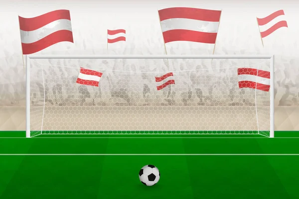 在一场足球比赛中 拿着奥地利国旗的奥地利足球队球迷在体育场欢呼 点球大战的理念 — 图库矢量图片