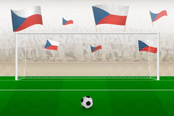 世界杯足球赛中 举着捷克共和国国旗的捷克足球队球迷在体育场欢呼 点球大战的理念 — 图库矢量图片