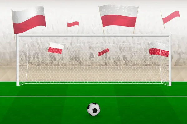 ポーランドのサッカーチームのファンは スタジアムで応援ポーランドのフラグ サッカー試合でのペナルティキックの概念 — ストックベクタ