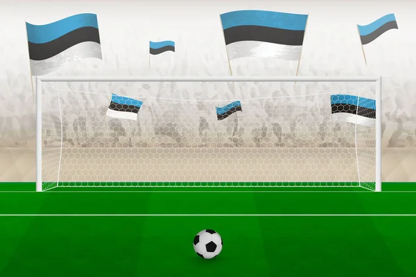 Fans Del Equipo Fútbol Estonia Con Banderas Estonia Animando Estadio — Vector de stock