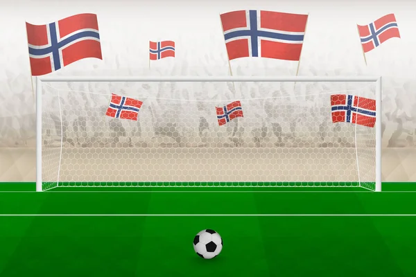Fanáticos Del Equipo Fútbol Noruega Con Banderas Noruega Animando Estadio — Archivo Imágenes Vectoriales