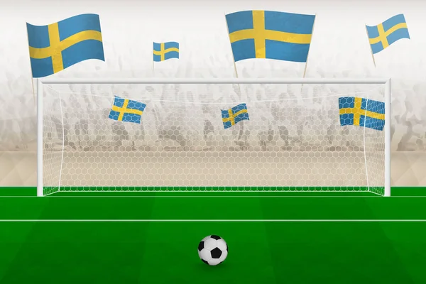 Fans Del Equipo Fútbol Suecia Con Banderas Suecia Animando Estadio — Archivo Imágenes Vectoriales