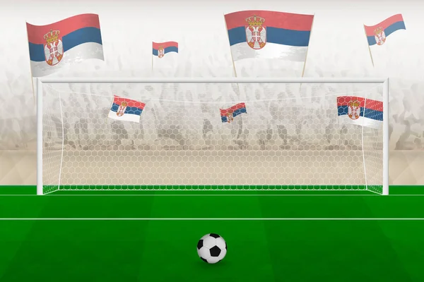 Fans Del Equipo Fútbol Serbia Con Banderas Serbia Animando Estadio — Archivo Imágenes Vectoriales