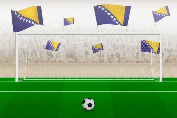 Los Fanáticos Del Equipo Fútbol Bosnia Herzegovina Con Banderas Bosnia — Archivo Imágenes Vectoriales