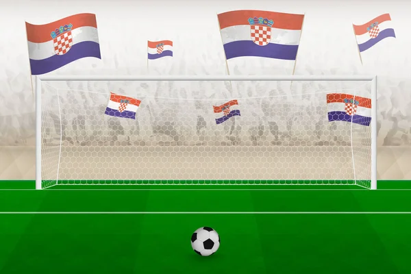 サッカーの試合でクロアチアのサッカーチームのファンがスタジアムで応援し ペナルティキックの概念 — ストックベクタ