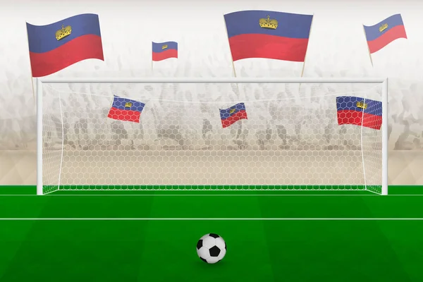 Fans Del Equipo Fútbol Liechtenstein Con Banderas Liechtenstein Animando Estadio — Archivo Imágenes Vectoriales