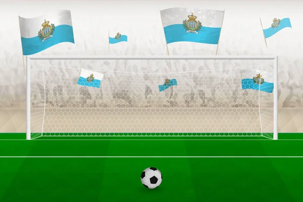 在一场足球比赛中 悬挂圣马力诺国旗的圣马力诺足球队球迷在体育场欢呼 点球大战的理念 — 图库矢量图片