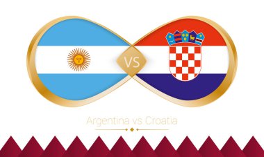 Argentina versus Croatia golden icon for Football 2022 match, Semi finals. Vector illustration. clipart