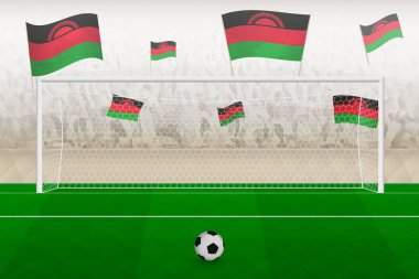 Malawi futbol takımının taraftarları stadyumda bayrak sallıyor, futbol maçında penaltı konsepti.
