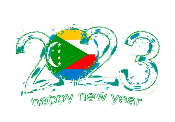 2023 Año Estilo Grunge Con Bandera Comoras — Archivo Imágenes Vectoriales