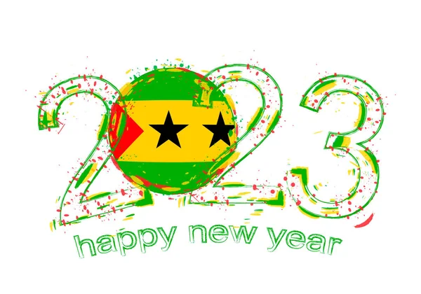 2023 Ano Estilo Grunge Com Bandeira São Tomé Príncipe — Vetor de Stock