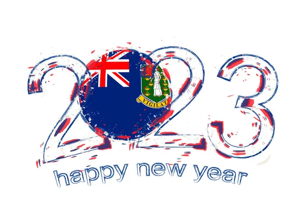 2023 Anni Stile Grunge Con Bandiera Delle Isole Vergini Britanniche — Vettoriale Stock