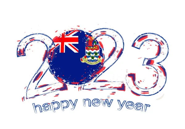 2023年ケイマン諸島の国旗とともにグランジスタイルで年 — ストックベクタ