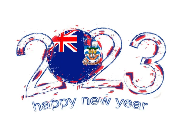 2023 Έτος Στυλ Grunge Σημαία Νήσων Φώκλαντ — Διανυσματικό Αρχείο