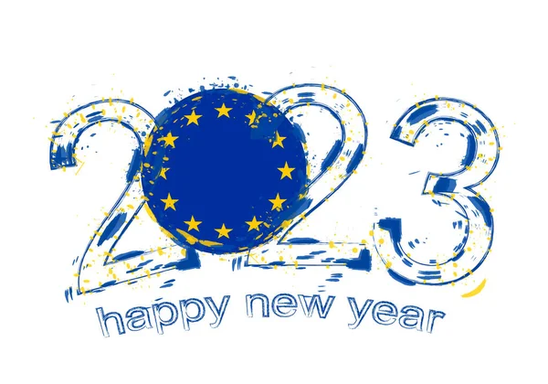 2023 Año Estilo Grunge Con Bandera Unión Europea — Archivo Imágenes Vectoriales